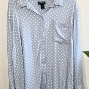 Lane Bryant soft blue polka dot button up top